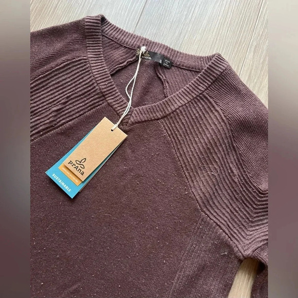 Prana Brown Long Sleeve Pocket Ribbed Knit Avalone Sweater Dress Size Small - Picture 4 of 8